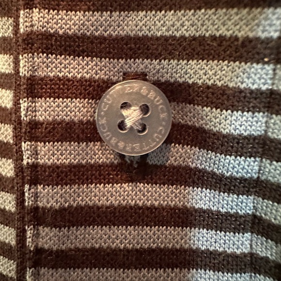 CUTTER & BUCK Mens Golf Polo Shirt Blue Striped Lg ✅ State Auto Insurance Sleeve - Picture 4 of 7